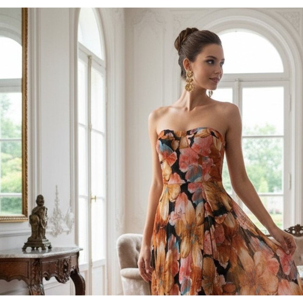 Dress the Population Women’s XS Floral Maxi Dress NWT Removable Strap Zip Back - Picture 3 of 7